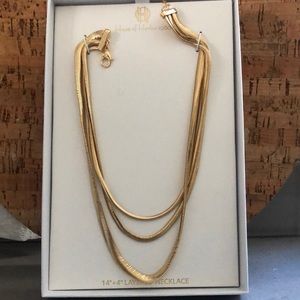 Gold 3 chain layered herringbone necklace